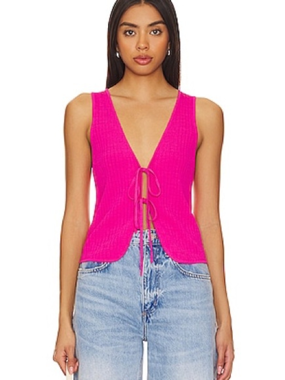 Show Me Your MuMu Women’s Time Out Tie Top in Pink Rib Knit - XS - Picture 4 of 4